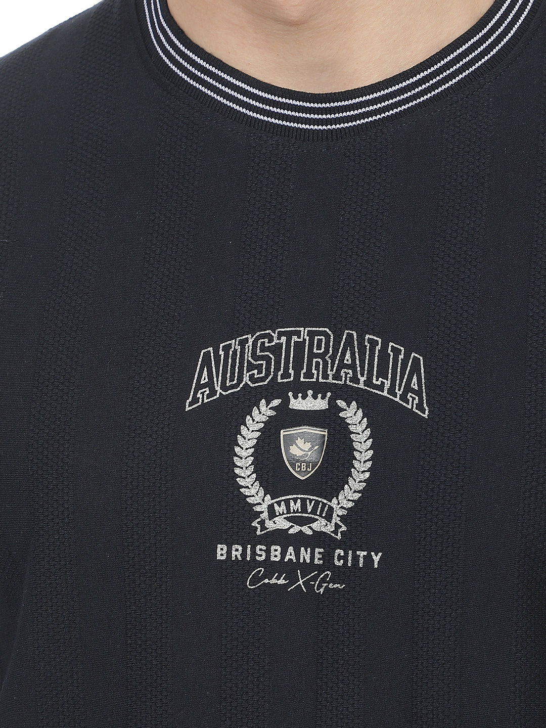 navy blue printed round tees
