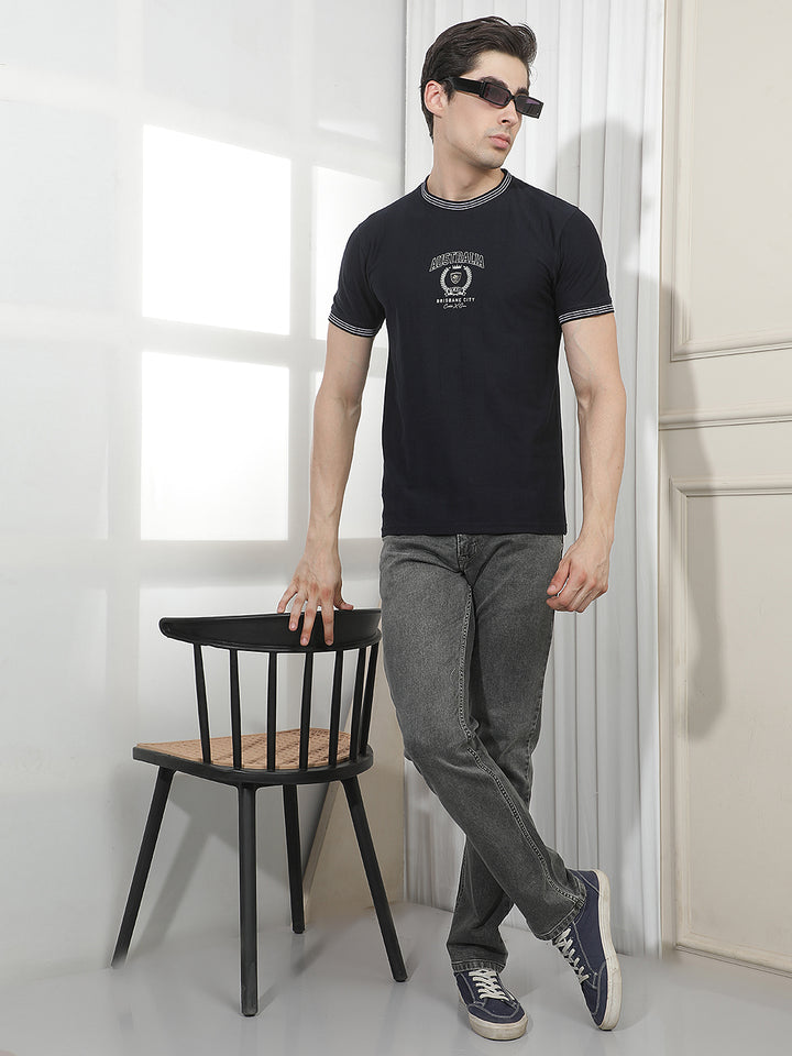 NAVY BLUE PRINTED ROUND TEES