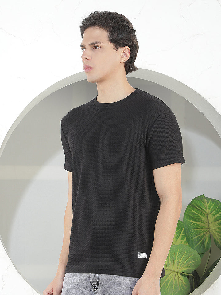 BLACK SELF-DESIGN ROUND TEES