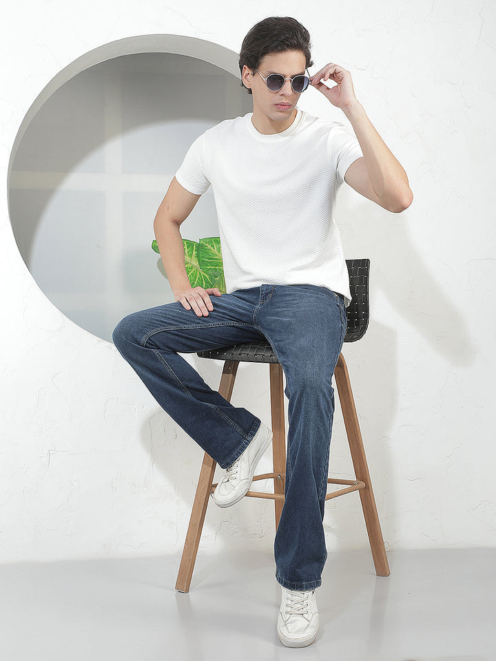 white self-design round tees