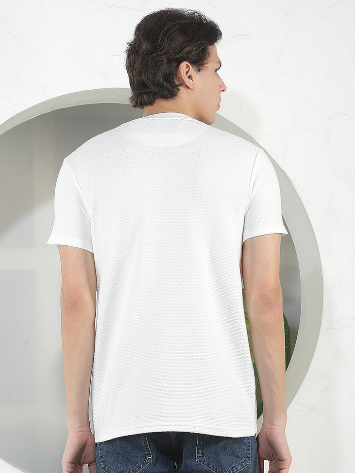white self-design round tees