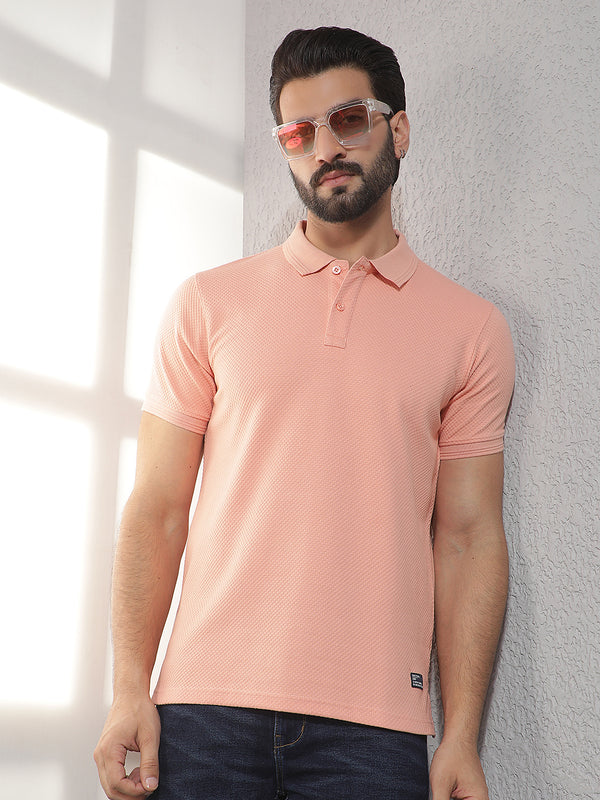 cobb peach solid polo neck t-shirt
