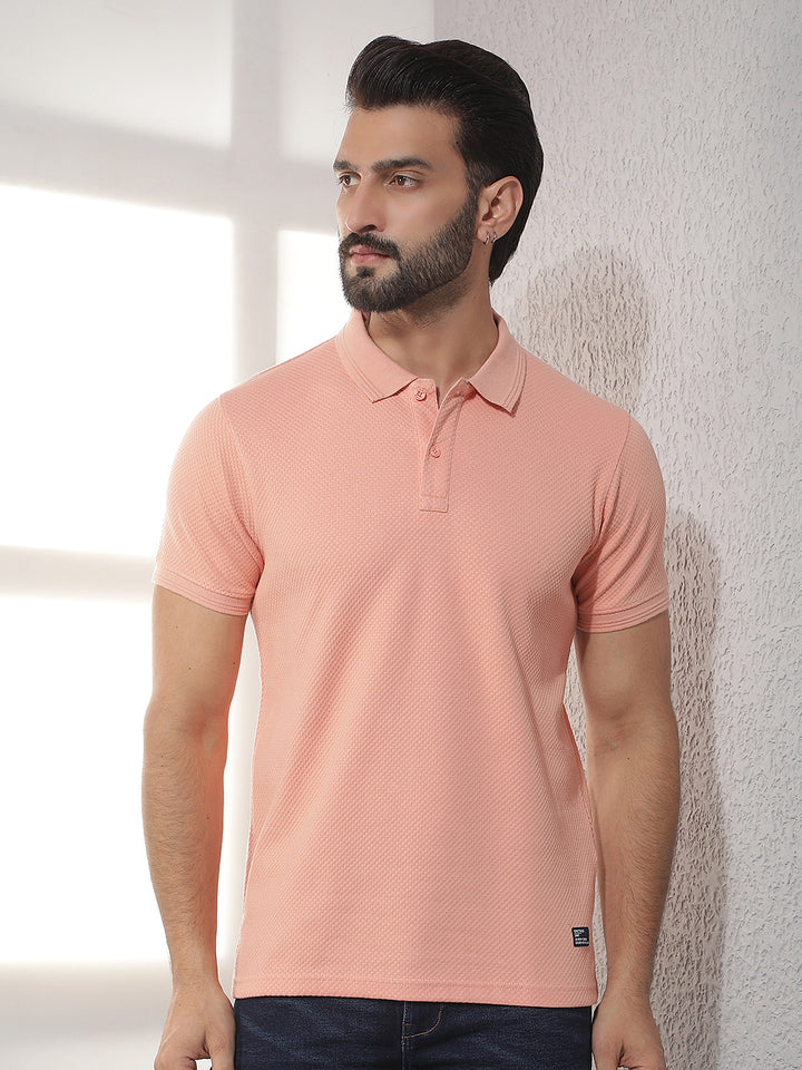 cobb peach solid polo neck t-shirt