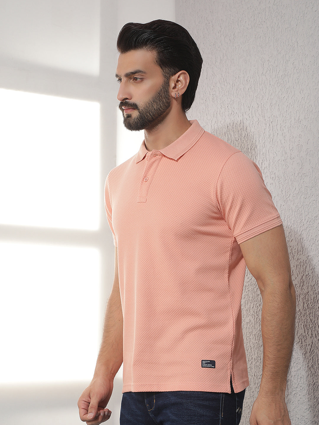 cobb peach solid polo neck t-shirt