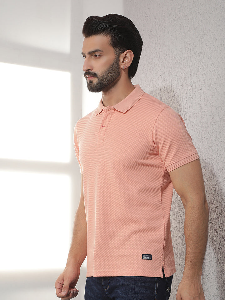 cobb peach solid polo neck t-shirt