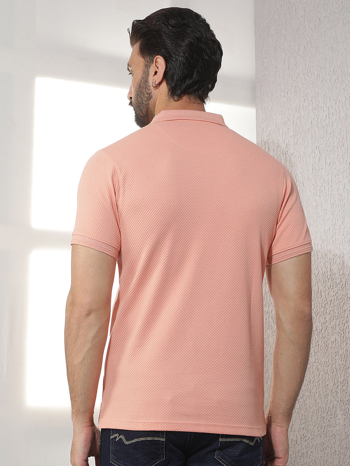 cobb peach solid polo neck t-shirt