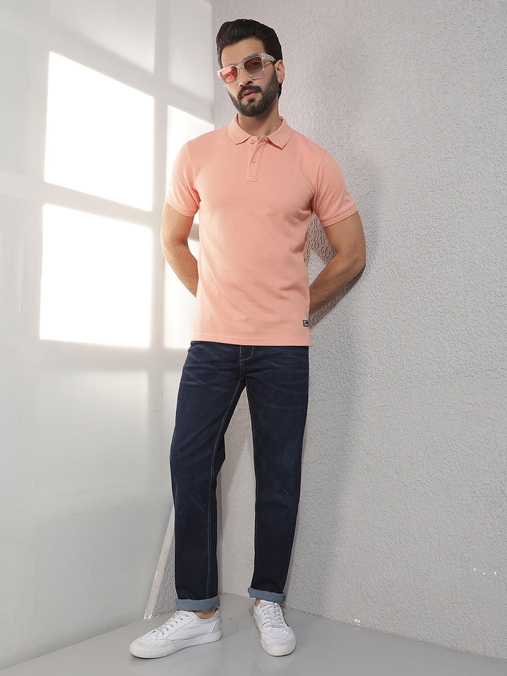 COBB PEACH SOLID POLO NECK T-SHIRT