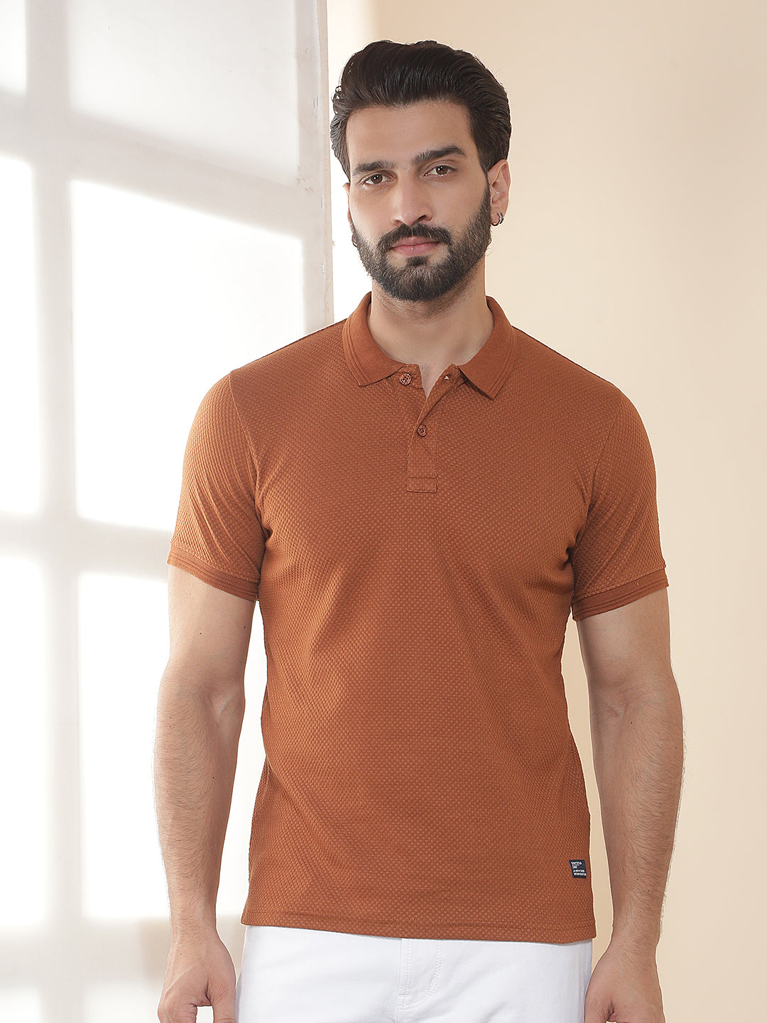 cobb rust solid polo neck t-shirt