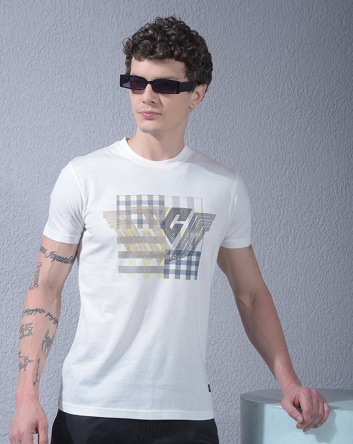 cobb white printed round neck t-shirt