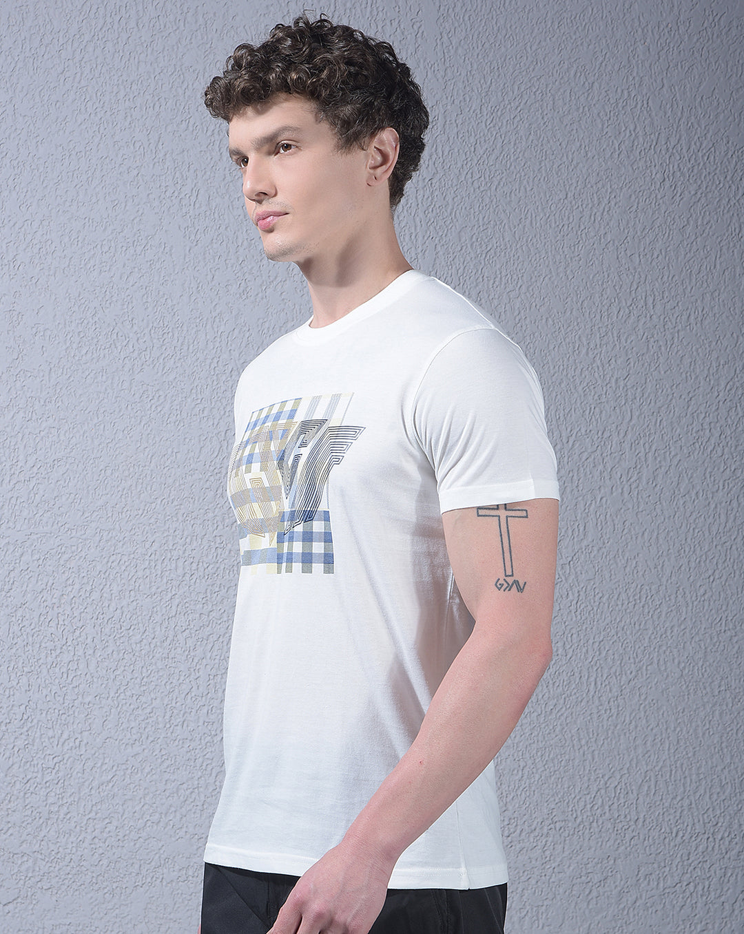 cobb white printed round neck t-shirt