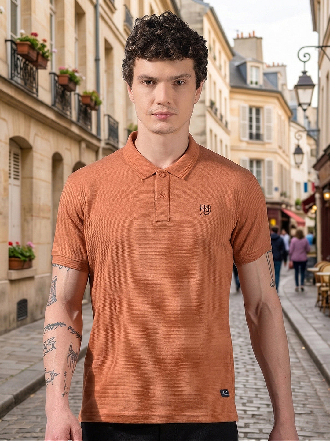 cobb rust striped polo neck t-shirt