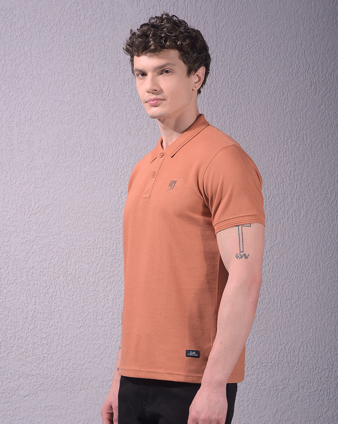 cobb rust striped polo neck t-shirt