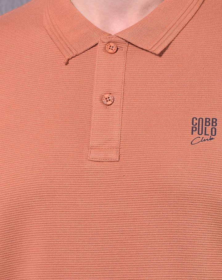 COBB RUST STRIPED POLO NECK T-SHIRT