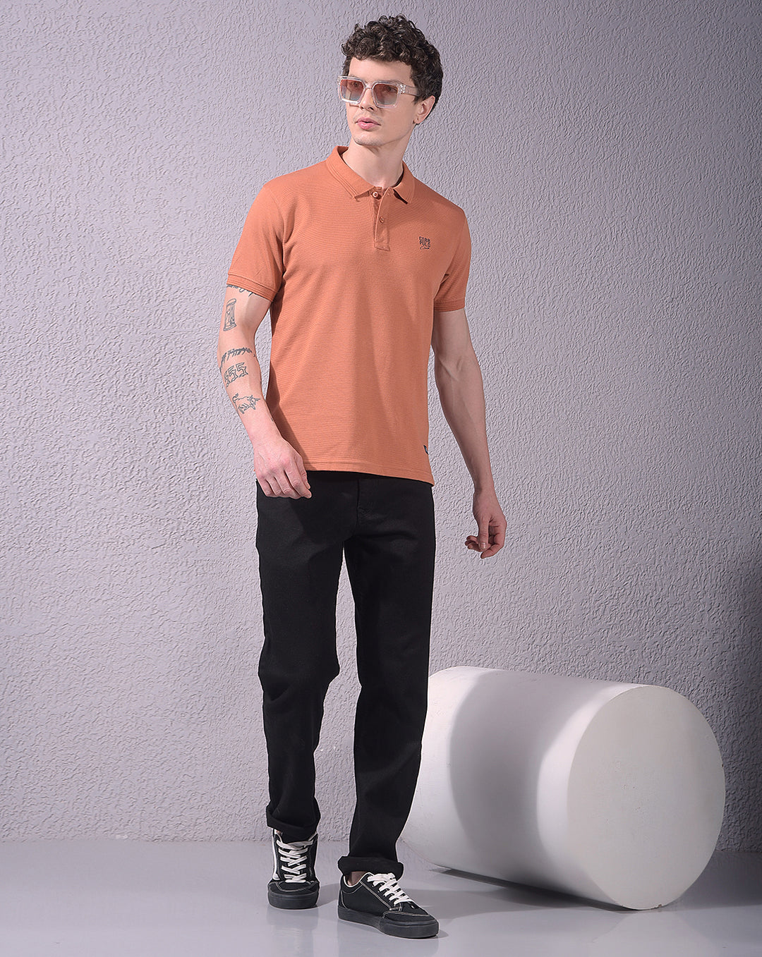 COBB RUST STRIPED POLO NECK T-SHIRT