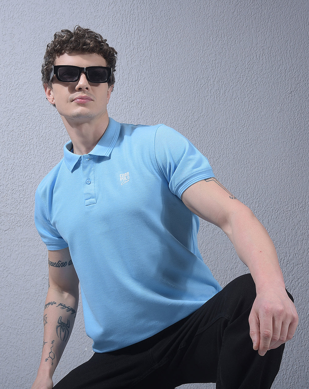 cobb sky blue striped polo neck t-shirt