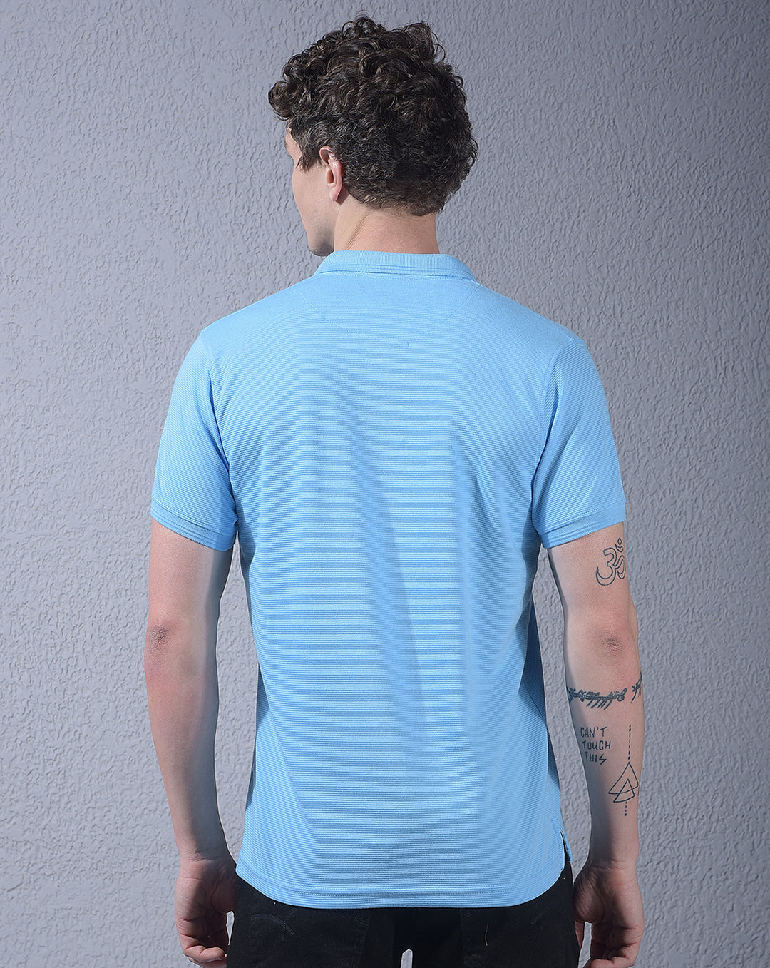 cobb sky blue striped polo neck t-shirt