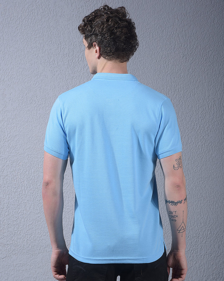 cobb sky blue striped polo neck t-shirt