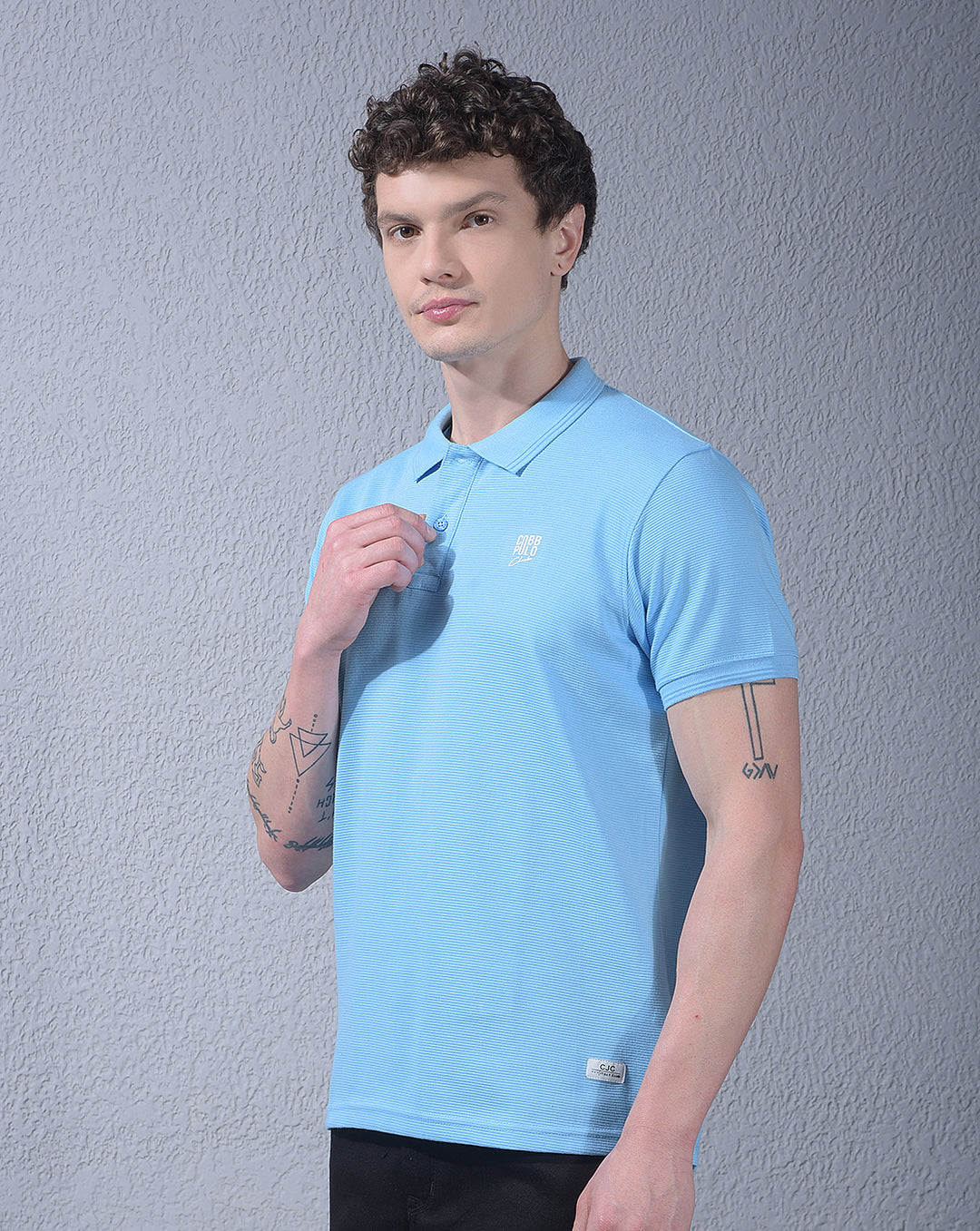 cobb sky blue striped polo neck t-shirt