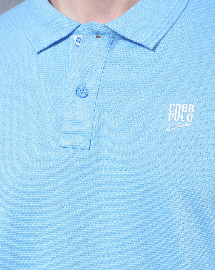 COBB SKY BLUE STRIPED POLO NECK T-SHIRT