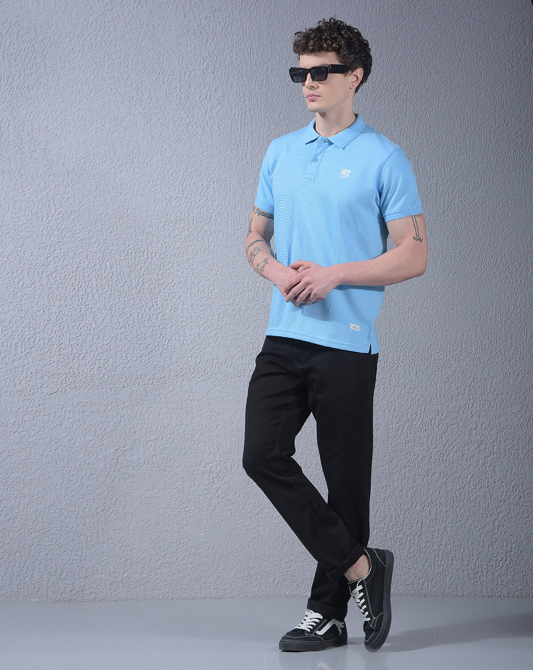 COBB SKY BLUE STRIPED POLO NECK T-SHIRT