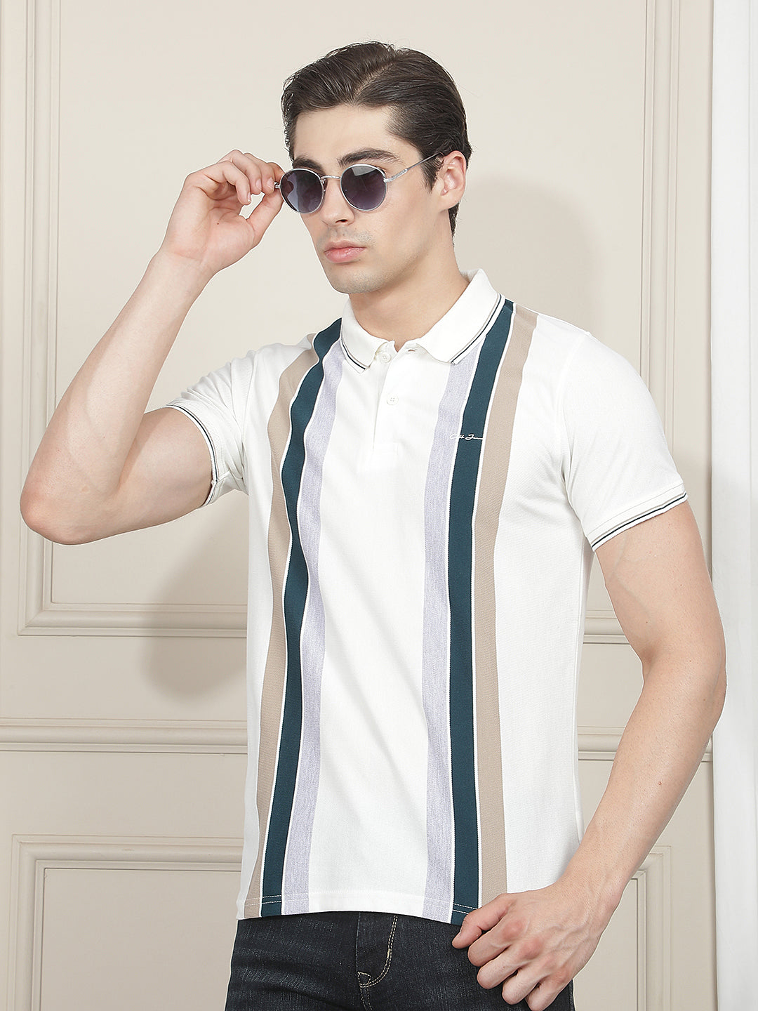 off white striped polo t-shirt