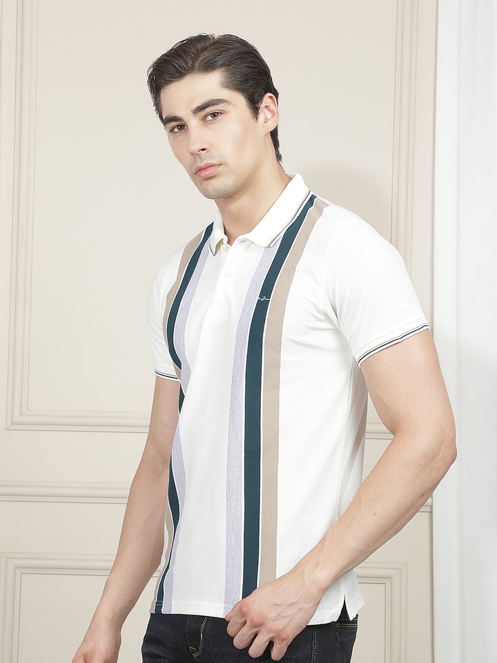 OFF WHITE STRIPED POLO T-SHIRT