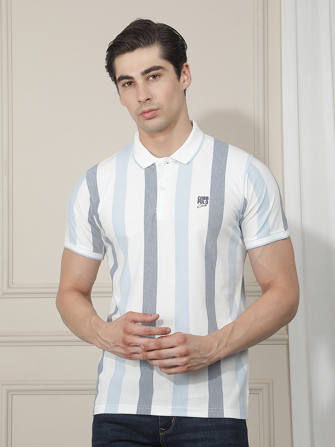 white striped polo t-shirt