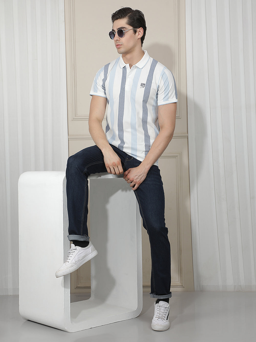 white striped polo t-shirt