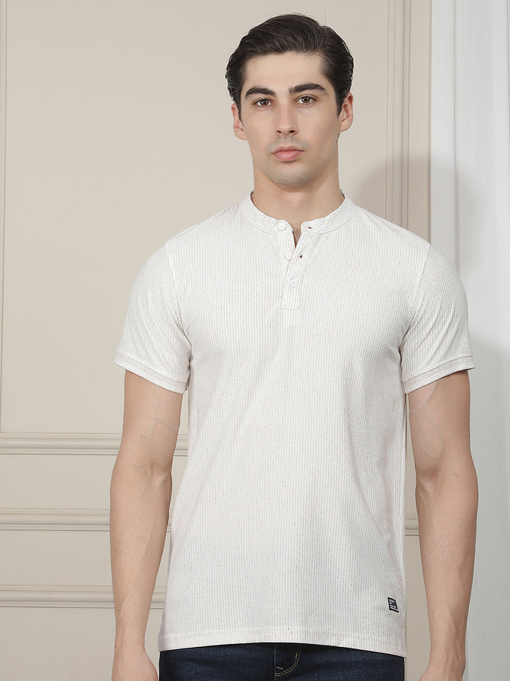 beige striped round tees
