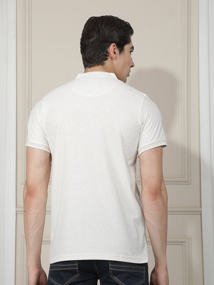 beige striped round tees