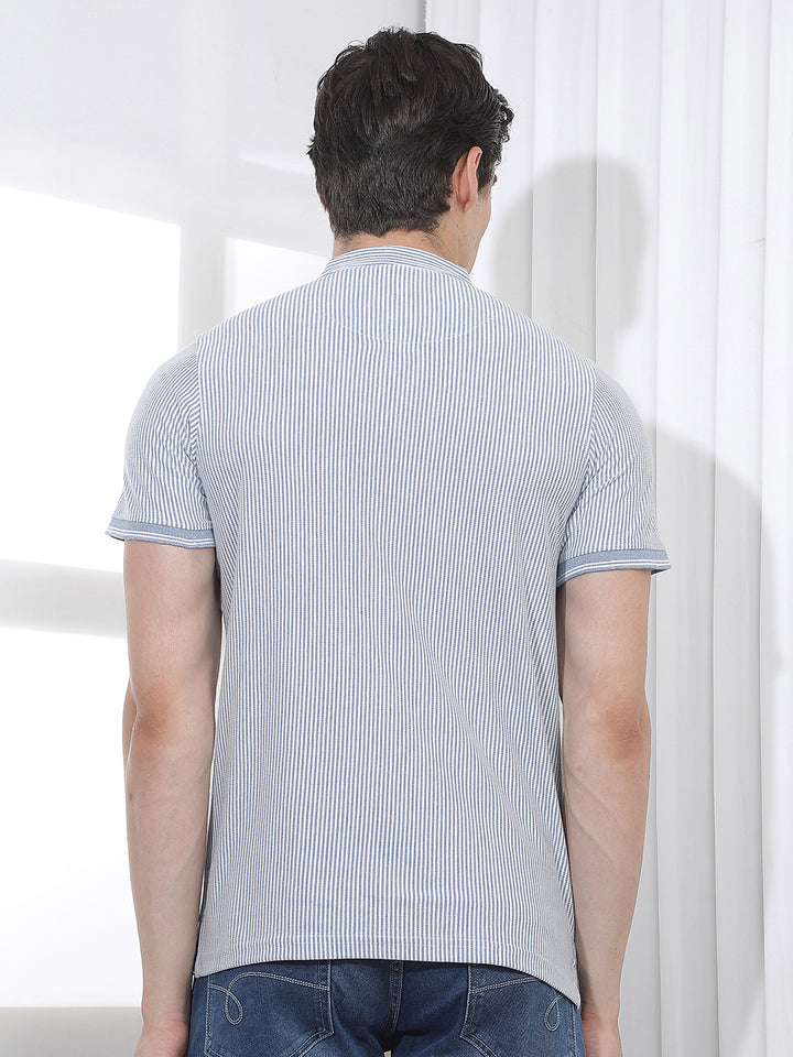 sky blue striped round tees