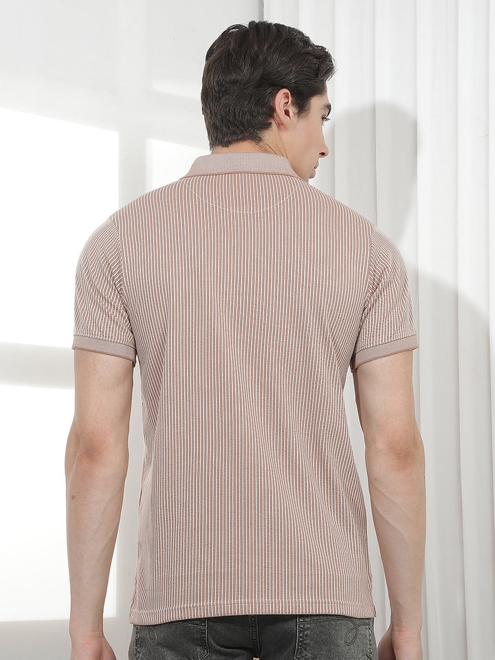 beige striped polo t-shirt