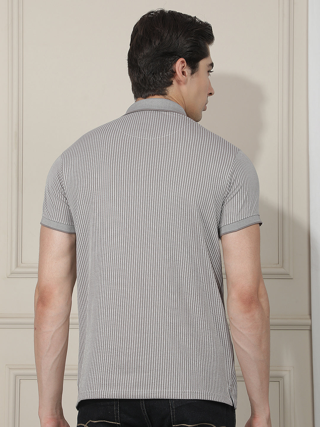 grey striped polo t-shirt