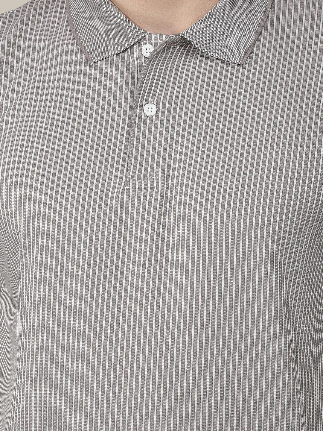 grey striped polo t-shirt
