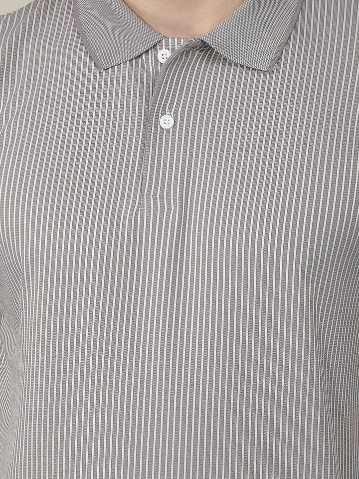 grey striped polo t-shirt