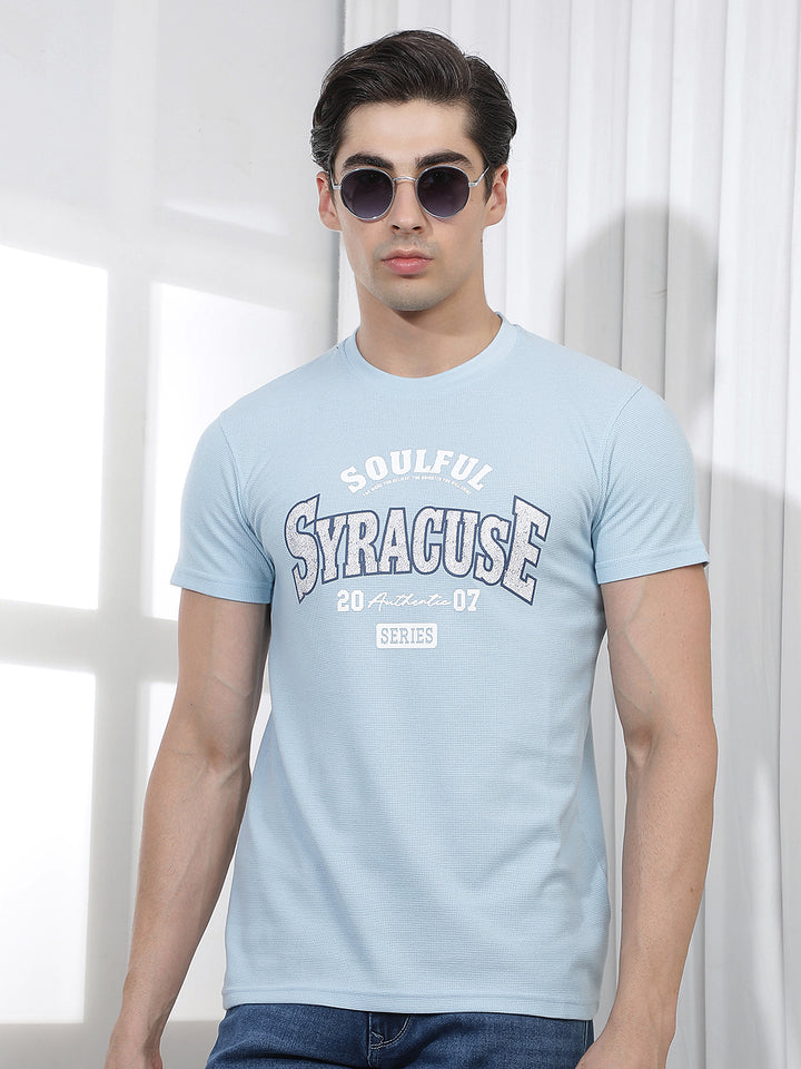 sky blue printed round tees