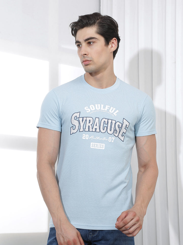 sky blue printed round tees