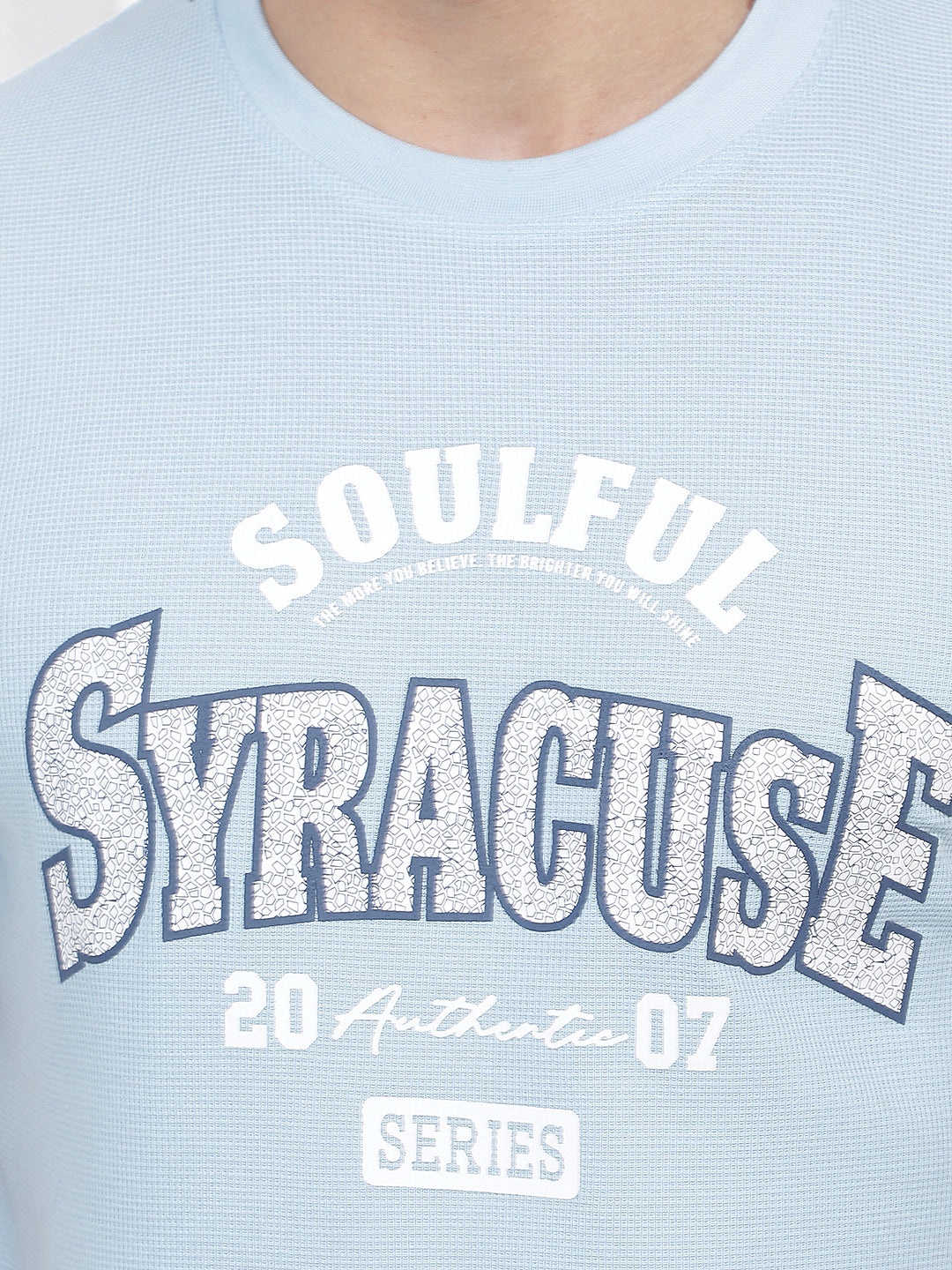 sky blue printed round tees