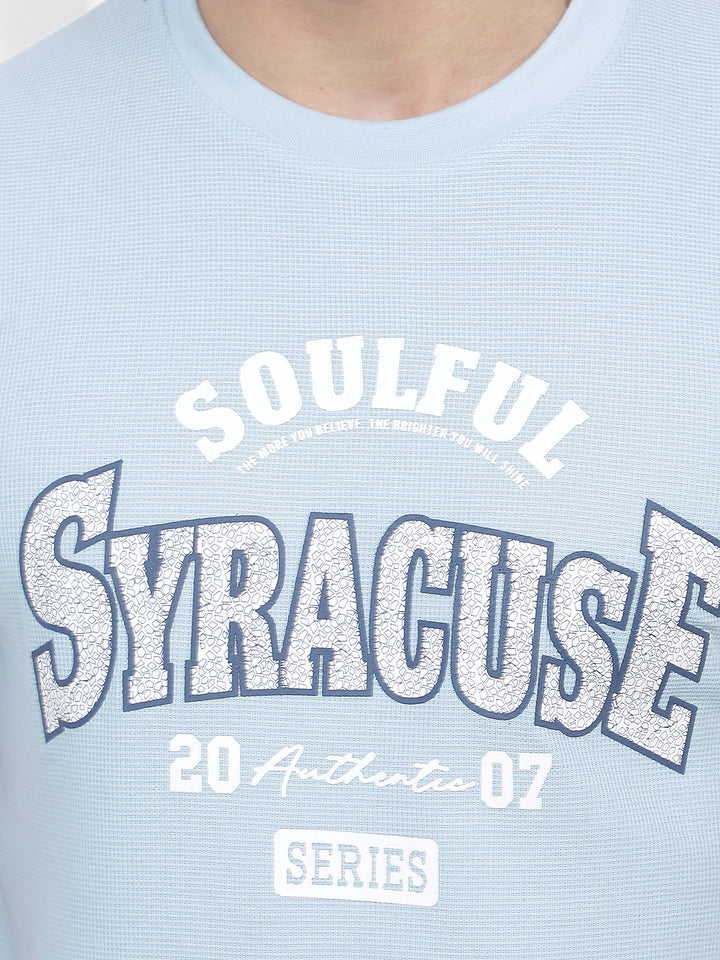 sky blue printed round tees