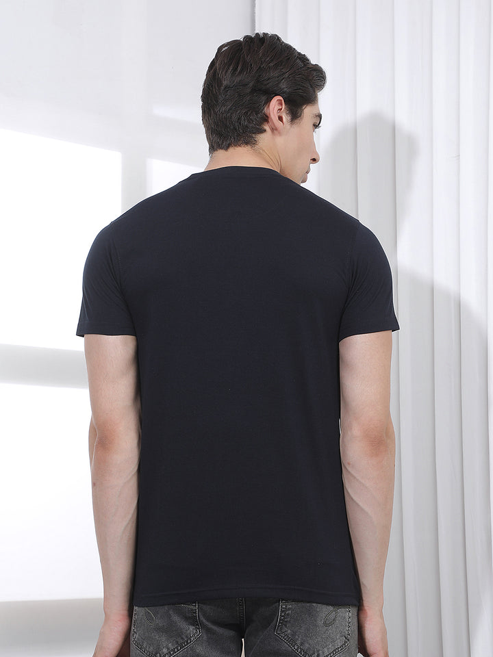 navy blue printed round tees