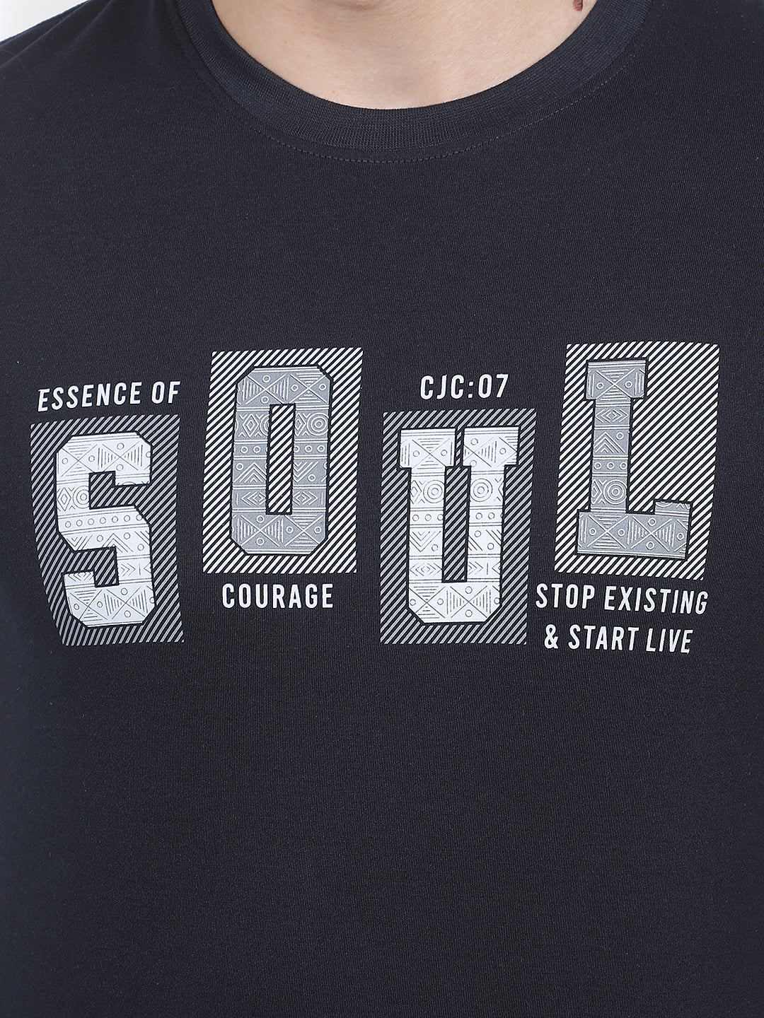 navy blue printed round tees