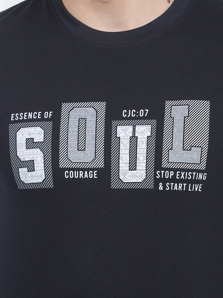 navy blue printed round tees
