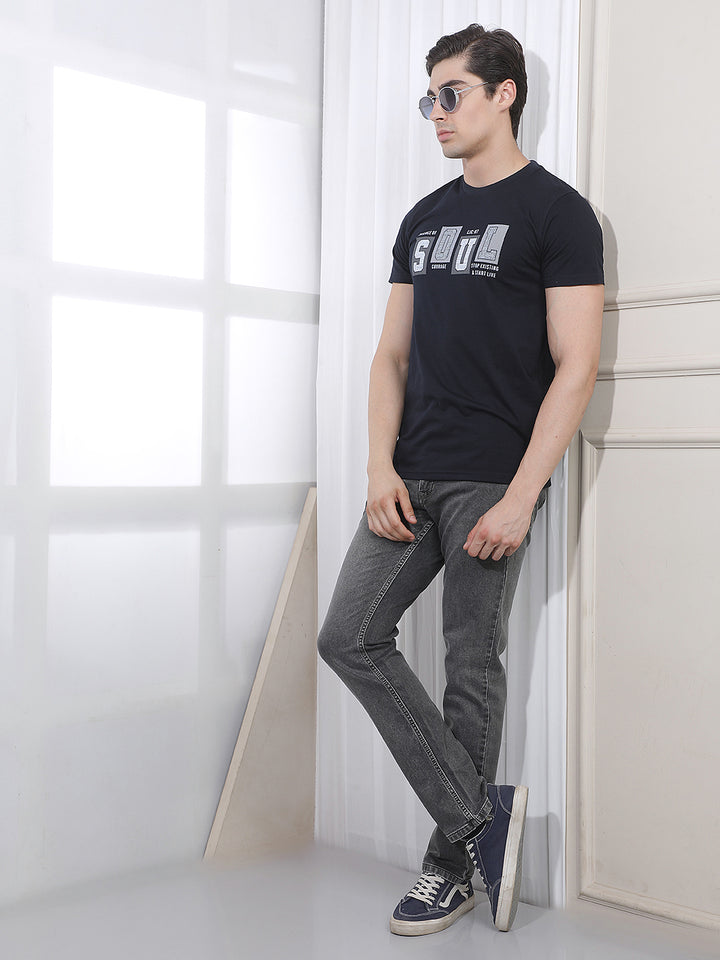 NAVY BLUE PRINTED ROUND TEES
