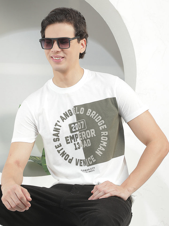 white printed round tees