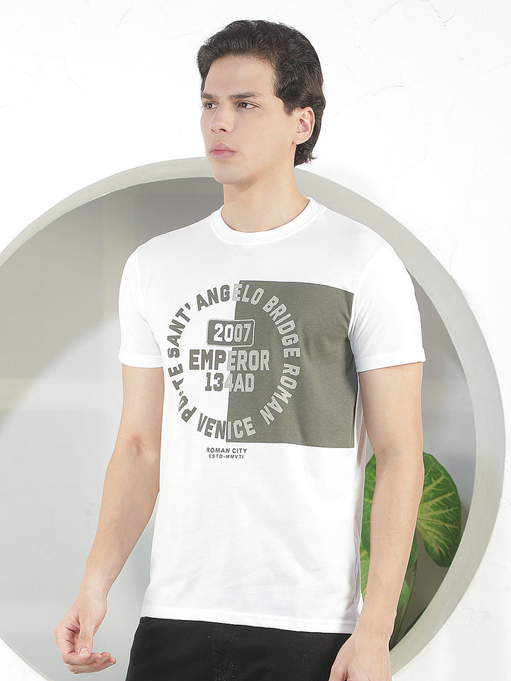 WHITE PRINTED ROUND TEES