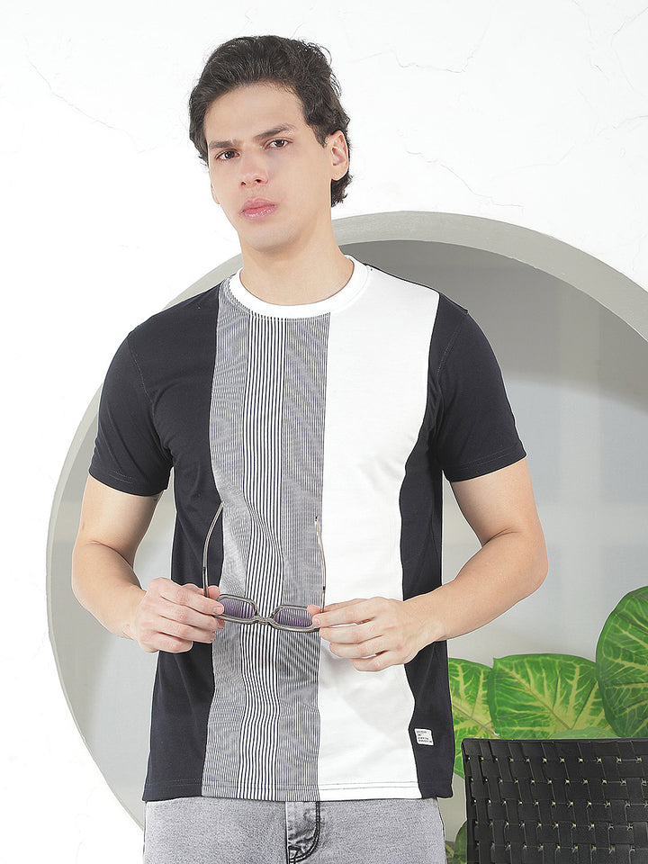 navy color-block round tees