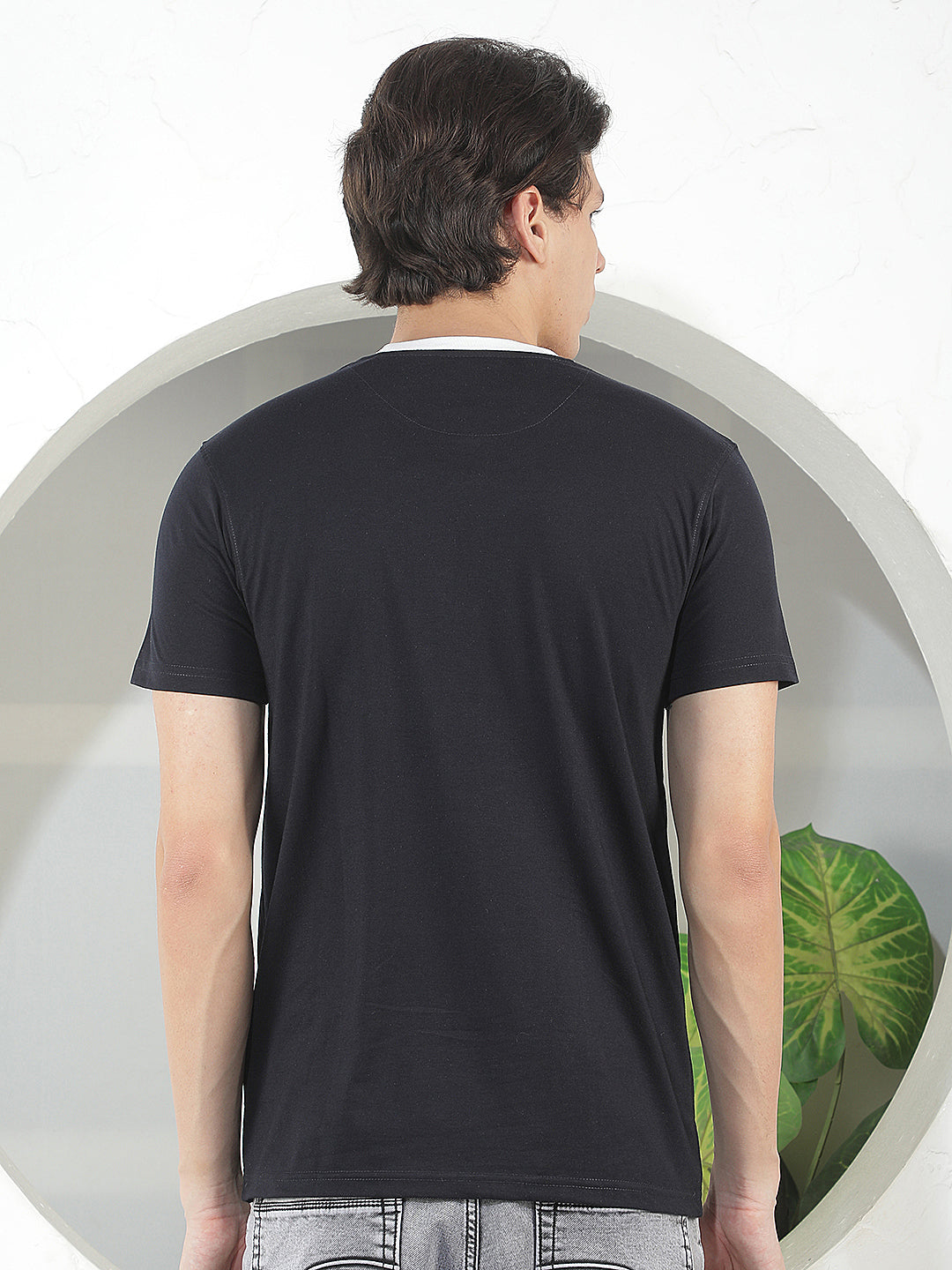 navy color-block round tees