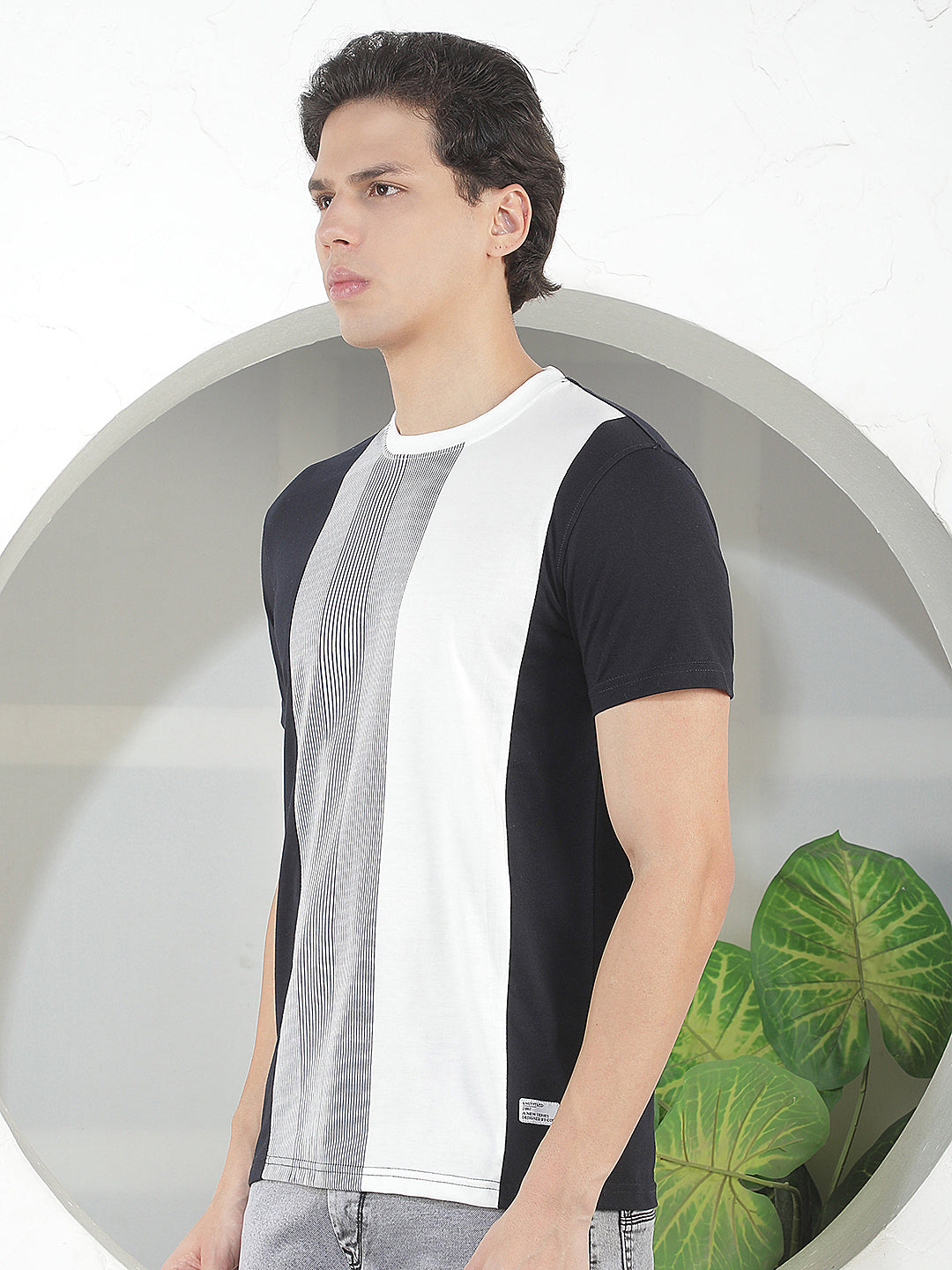 NAVY COLOR-BLOCK ROUND TEES