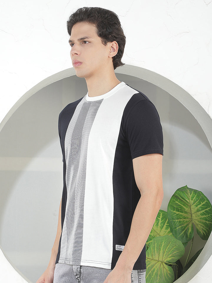 NAVY COLOR-BLOCK ROUND TEES