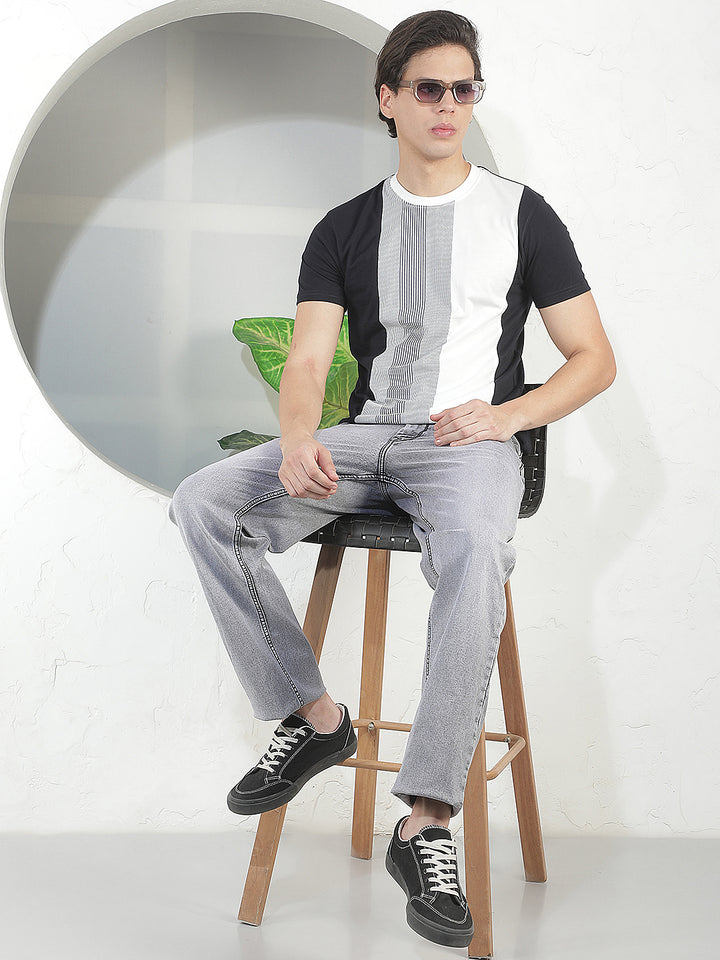 NAVY COLOR-BLOCK ROUND TEES